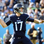 Dec 24, 2023; Nashville, Tennessee, USA; Tennessee Titans quarterback Ryan Tannehill (17) drops back to pass during the first half against the Seattle Seahawks at Nissan Stadium. Mandatory Credit: Christopher Hanewinckel-USA TODAY Sports