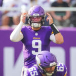 Aug 10, 2024; Minneapolis, Minnesota, USA; Minnesota Vikings quarterback J.J. McCarthy (9) under center against the Las Vegas Raiders in the third quarter at U.S. Bank Stadium. Mandatory Credit: Brad Rempel-USA TODAY Sports