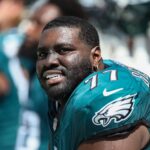 Becton nos Chargers - Sep 29, 2024; Tampa, Florida, USA; Philadelphia Eagles offensive tackle Mekhi Becton (77) looks on during a game against the Tampa Bay Buccaneers in the first quarter at Raymond James Stadium. Mandatory Credit: Nathan Ray Seebeck-Imagn Images