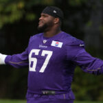 Oct 4, 2024; Watford, United Kingdom; Minnesota Vikings guard Ed Ingram (67) during practice at The Grove. Mandatory Credit: Kirby Lee-Imagn Images