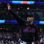 Oct 16, 2024; New York City, New York, USA; New York Mets second base José Iglesias (11) reacts during players introductions before game three of the NLCS for the 2024 MLB playoffs at Citi Field.