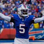 Bills Kaiir Elam celebrates his fumble recovery against Miami during second half action at Highmark Stadium on Nov. 3, 2024.