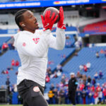 Nov 17, 2024; Orchard Park, New York, USA; Kansas City Chiefs wide receiver Mecole Hardman (17) warms up prior to the game against the Buffalo Bills at Highmark Stadium.