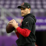 Dec 8, 2024; Minneapolis, Minnesota, USA; Atlanta Falcons quarterback Kirk Cousins (18) warms up before the game against the Minnesota Vikings at U.S. Bank Stadium. Mandatory Credit: Matt Krohn-Imagn Images