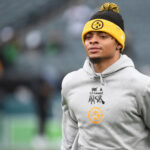 Dec 15, 2024; Philadelphia, Pennsylvania, USA; Pittsburgh Steelers quarterback Justin Fields (2) during warmups against the Philadelphia Eagles at Lincoln Financial Field. Mandatory Credit: Eric Hartline-Imagn Images