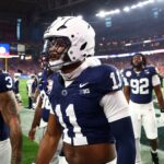 NFL Draft 2025 - Dec 31, 2024; Glendale, AZ, USA; Penn State Nittany Lions defensive end Abdul Carter (11) practices before the Fiesta Bowl against the Boise State Broncos at State Farm Stadium. Mandatory Credit: Mark J. Rebilas-Imagn Images