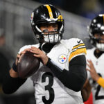 Jan 11, 2025; Baltimore, Maryland, USA; Pittsburgh Steelers quarterback Russell Wilson (3) warms up before an AFC wild card game against the Baltimore Ravens at M&T Bank Stadium. Mandatory Credit: Tommy Gilligan-Imagn Images Las Vegas Raiders