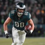 Jan 12, 2025; Philadelphia, Pennsylvania, USA; Philadelphia Eagles tight end Dallas Goedert (88) against the Green Bay Packers in an NFC wild card game at Lincoln Financial Field. Mandatory Credit: Eric Hartline-Imagn Images