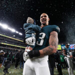 Jan 26, 2025; Philadelphia, PA, USA; Philadelphia Eagles linebacker Zack Baun (53) celebrates after a victory in the NFC Championship game against the Washington Commanders at Lincoln Financial Field.