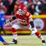 Jan 26, 2025; Kansas City, MO, USA; Kansas City Chiefs guard Joe Thuney (62) against the Buffalo Bills in the AFC Championship game at GEHA Field at Arrowhead Stadium. Mandatory Credit: Mark J. Rebilas-Imagn Images