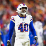 Jan 26, 2025; Kansas City, MO, USA; Buffalo Bills linebacker Von Miller (40) against the Kansas City Chiefs during the AFC Championship game at GEHA Field at Arrowhead Stadium. Mandatory Credit: Mark J. Rebilas-Imagn Images