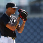 Feb 15, 2025; Tampa, FL, USA; New York Yankees starting pitcher Luis Gil (81) participates in spring training workouts at George M. Steinbrenner Field.