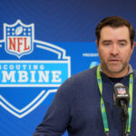 Feb 25, 2025; Indianapolis, IN, USA; Tennessee Titans coach Brian Callahan speaks during the NFL Scouting Combine at the Indiana Convention Center. Mandatory Credit: Kirby Lee-Imagn Images Tennessee Titans