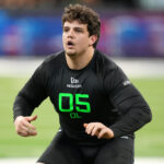 Mar 2, 2025; Indianapolis, IN, USA; LSU offensive lineman Will Campbell (OL05) during the 2025 NFL Combine at Lucas Oil Stadium.