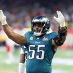Feb 9, 2025; New Orleans, LA, USA; Philadelphia Eagles defensive end Brandon Graham (55) against the Kansas City Chiefs during Super Bowl LIX at Ceasars Superdome. Mandatory Credit: Mark J. Rebilas-Imagn Images