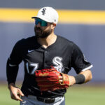 Mar 11, 2025; Peoria, Arizona, USA; Chicago White Sox infielder Joey Gallo against the San Diego Padres during a spring training game at Peoria Sports Complex. Mandatory Credit: Mark J. Rebilas-Imagn Images