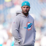 Jan 1, 2023; Foxborough, Massachusetts, USA; Miami Dolphins wide receivers coach and former New England Patriots player Wes Welker on the field for warm up before the start of the game against the New England Patriots at Gillette Stadium. Mandatory Credit: David Butler II-USA TODAY Sports