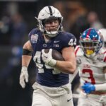 Tyler Warren Draft - Dec 30, 2023; Atlanta, GA, USA; Penn State Nittany Lions tight end Tyler Warren (44) runs for a long gain after a catch against the Mississippi Rebels during the first half at Mercedes-Benz Stadium. Mandatory Credit: Dale Zanine-USA TODAY Sports