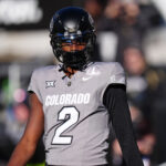 Falcons Nov 16, 2024; Boulder, Colorado, USA; Colorado Buffaloes quarterback Shedeur Sanders (2) looks on before the game against the Utah Utes at Folsom Field. Mandatory Credit: Ron Chenoy-Imagn Imagesns
