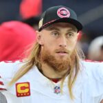 Jan 5, 2025; Glendale, Arizona, USA; San Francisco 49ers tight end George Kittle (85) looks on in the first half against the Arizona Cardinals at State Farm Stadium. Mandatory Credit: Matt Kartozian-Imagn Images