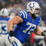 Indianapolis Colts offensive tackle Braden Smith (72) moves on the field Saturday, Jan. 6, 2024, during a game against the Houston Texans at Lucas Oil Stadium in Indianapolis.