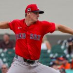 Feb 27, 2025; Lakeland, Florida, USA; Boston Red Sox pitcher Quinn Priester (68) pitches during the second inning against the Detroit Tigers at Publix Field at Joker Marchant Stadium. Mandatory Credit: Mike Watters-Imagn Images