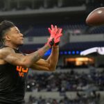 Mar 1, 2025; Indianapolis, IN, USA; Texas wideout Isaiah Bond (WO05) during the 2025 NFL Combine at Lucas Oil Stadium. Mandatory Credit: Kirby Lee-Imagn Images