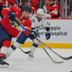 Mar 3, 2025; Sunrise, Florida, USA; Florida Panthers center Aleksander Barkov (16) scores against the Tampa Bay Lightning during the second period at Amerant Bank Arena. Mandatory Credit: Sam Navarro-Imagn Images