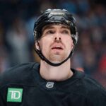 Mar 9, 2025; Vancouver, British Columbia, CAN; Vancouver Canucks forward Filip Chytil (72) during a stop in play against the Dallas Stars in the first period at Rogers Arena. Mandatory Credit: Bob Frid-Imagn Images