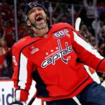 Mar 20, 2025; Washington, District of Columbia, USA; Washington Capitals left wing Alex Ovechkin (8) celebrates after scoring a goal during the first period against the Philadelphia Flyers at Capital One Arena. Mandatory Credit: Daniel Kucin Jr.-Imagn Images