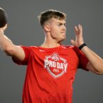 NFL Draft 2025 prospect -Ohio State Buckeyes quarterback Will Howard throws during the pro day for NFL scouts at the Woody Hayes Athletic Cente on March 26, 2025.