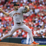 Mar 29, 2025; Cincinnati, Ohio, USA; San Francisco Giants starting pitcher Justin Verlander (35) pitches against the Cincinnati Reds in the first inning at Great American Ball Park. Mandatory Credit: Katie Stratman-Imagn Images