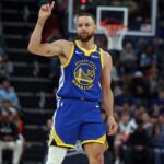 Apr 1, 2025; Memphis, Tennessee, USA; Golden State Warriors guard Stephen Curry (30) reacts during the fourth quarter against the Memphis Grizzlies at FedExForum.