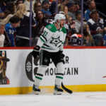 Apr 23, 2025; Denver, Colorado, USA; Dallas Stars center Tyler Seguin (91) reacts after his game winning overtime goal against the Colorado Avalanche in game three of the first round of the 2025 Stanley Cup Playoffs at Ball Arena. Mandatory Credit: Isaiah J. Downing-Imagn Images