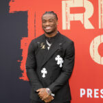 Apr 24, 2025; Green Bay, WI, USA; Alabama Crimson Tide quarterback Jalen Milroe on the red carpet before the 2025 NFL Draft at Lambeau Field. Mandatory Credit: Kirby Lee-Imagn Images