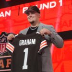 Apr 24, 2025; Green Bay, WI, USA; Michigan Wolverines defensive lineman Mason Graham is selected by the Cleveland Browns as the number five pick in the first round of the 2025 NFL Draft at Lambeau Field. Mandatory Credit: Kirby Lee-Imagn Images