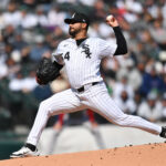 Apr 12, 2025; Chicago, Illinois, USA; Chicago White Sox starting pitcher Martin Perez (54) pitches during the first inning against the Boston Red Sox at Rate Field.