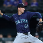 Sep 20, 2024; Arlington, Texas, USA; Seattle Mariners pitcher George Kirby (68) pitches against the Texas Rangers in the first inning at Globe Life Field. Mandatory Credit: Tim Heitman-Imagn Images
