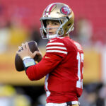 Dec 30, 2024; Santa Clara, California, USA; San Francisco 49ers quarterback Brock Purdy (13) before the game against the Detroit Lions at Levi's Stadium. Mandatory Credit: Sergio Estrada-Imagn Images