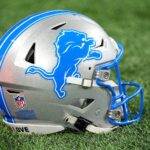 Helmet of Detroit Lions place kicker Jake Bates (not in the photo) before the NFC divisional round between Detroit Lions and Washington Commanders] at Ford Field in Detroit on Saturday, Jan. 18, 2025.