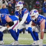 Buffalo Bills quarterback Josh Allen gets ready to take the snap during first half action at the Buffalo Bills divisional game against the Baltimore Ravens at Highmark Stadium in Orchard Park on Jan. 19, 2025.