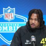 Feb 27, 2025; Indianapolis, IN, USA; Marshall defensive lineman Mike Green (DL49) during the 2025 NFL Scouting Combine at the Indiana Convention Center. Mandatory Credit: Kirby Lee-Imagn Images