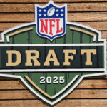 Apr 23, 2025; Green Bay, WI, USA; The 2025 NFL Draft logo at the NFL Draft Experience at Lambeau Field. Mandatory Credit: Kirby Lee-Imagn Images