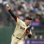 May 12, 2025; San Francisco, California, USA; San Francisco Giants starting pitcher Justin Verlander (35) delivers a pitch against the Arizona Diamondbacks during the first inning at Oracle Park. Mandatory Credit: Neville E. Guard-Imagn Images