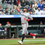 May 14, 2025; Baltimore, Maryland, USA; Minnesota Twins second baseman Kody Clemens (18) celebrates after hitting a home run during the eighth inning against the Baltimore Orioles at Oriole Park at Camden Yards. Mandatory Credit: Daniel Kucin Jr.-Imagn Images