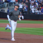 May 25, 2025; New York City, New York, USA; New York Mets first baseman Pete Alonso (20) runs the bases after hitting a two run home run during the first inning against the Los Angeles Dodgers at Citi Field. Mandatory Credit: Vincent Carchietta-Imagn Images