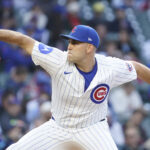 May 28, 2025; Chicago, Illinois, USA; Chicago Cubs pitcher Matthew Boyd (16) throws the ball against the Colorado Rockies during the first inning at Wrigley Field.