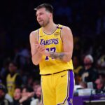 Luka Doncic Overwatch 2 Apr 30, 2025; Los Angeles, California, USA; Los Angeles Lakers guard Luka Doncic (77) reacts during the second half in game five of first round for the 2025 NBA Playoffs at Crypto.com Arena.