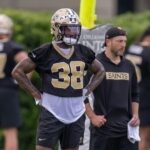 New Orleans Saints running back Cam Akers looks on during minicamp at Ochsner Sports Performance Center.