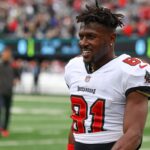 Jan 2, 2022; East Rutherford, New Jersey, USA; Tampa Bay Buccaneers wide receiver Antonio Brown (81) on the field before the game against the New York Jets during the second half at MetLife Stadium. Mandatory Credit: Vincent Carchietta-USA TODAY Sports